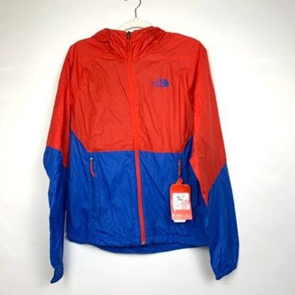NWT The North Face Flyweight Hoodie Zip Jacket Windbreaker Coat High Risk Red Bl - Picture 2 of 8